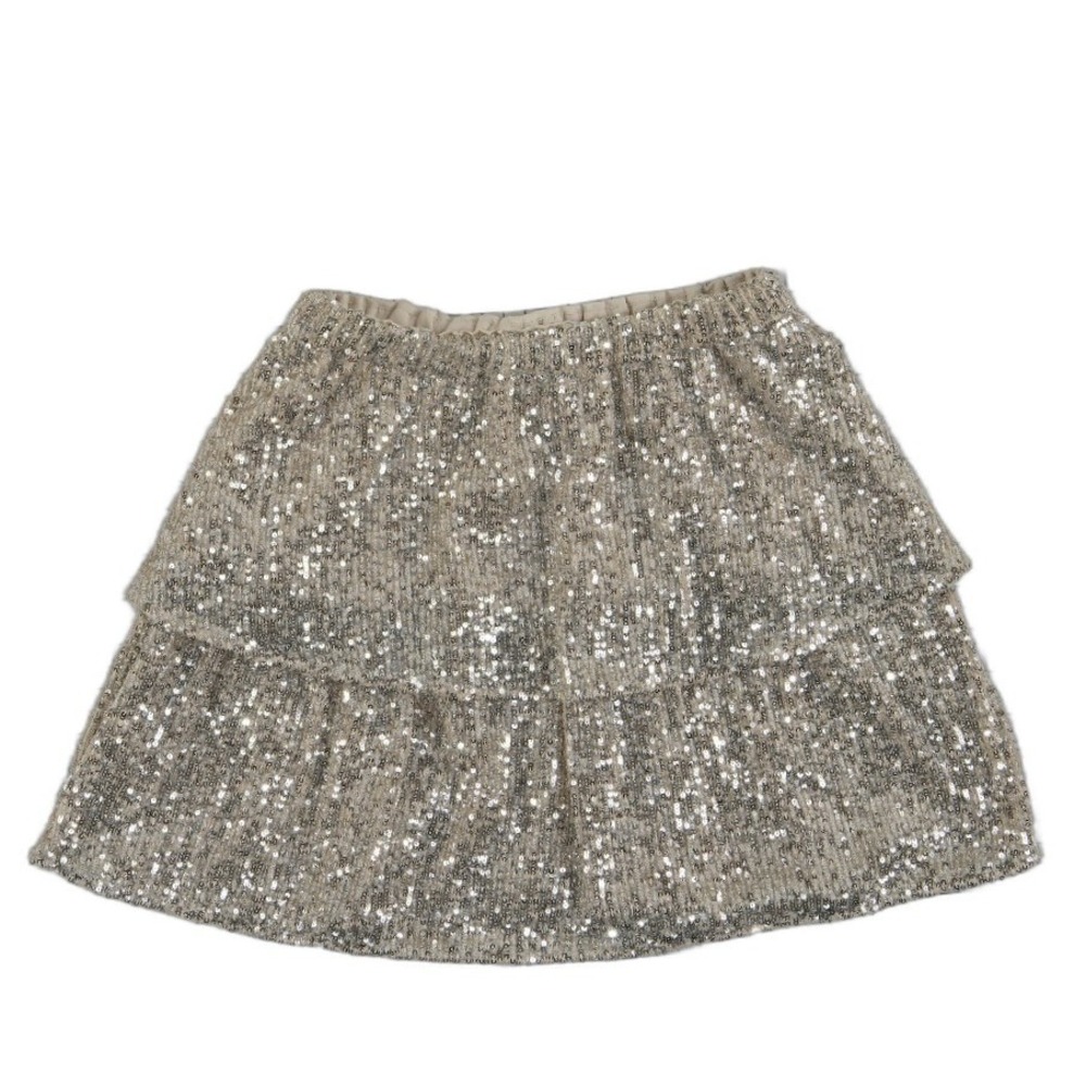 Vineyard Vines Sequin Skirt Women's Size Small Gold Silver Tiered Ruffle Mini